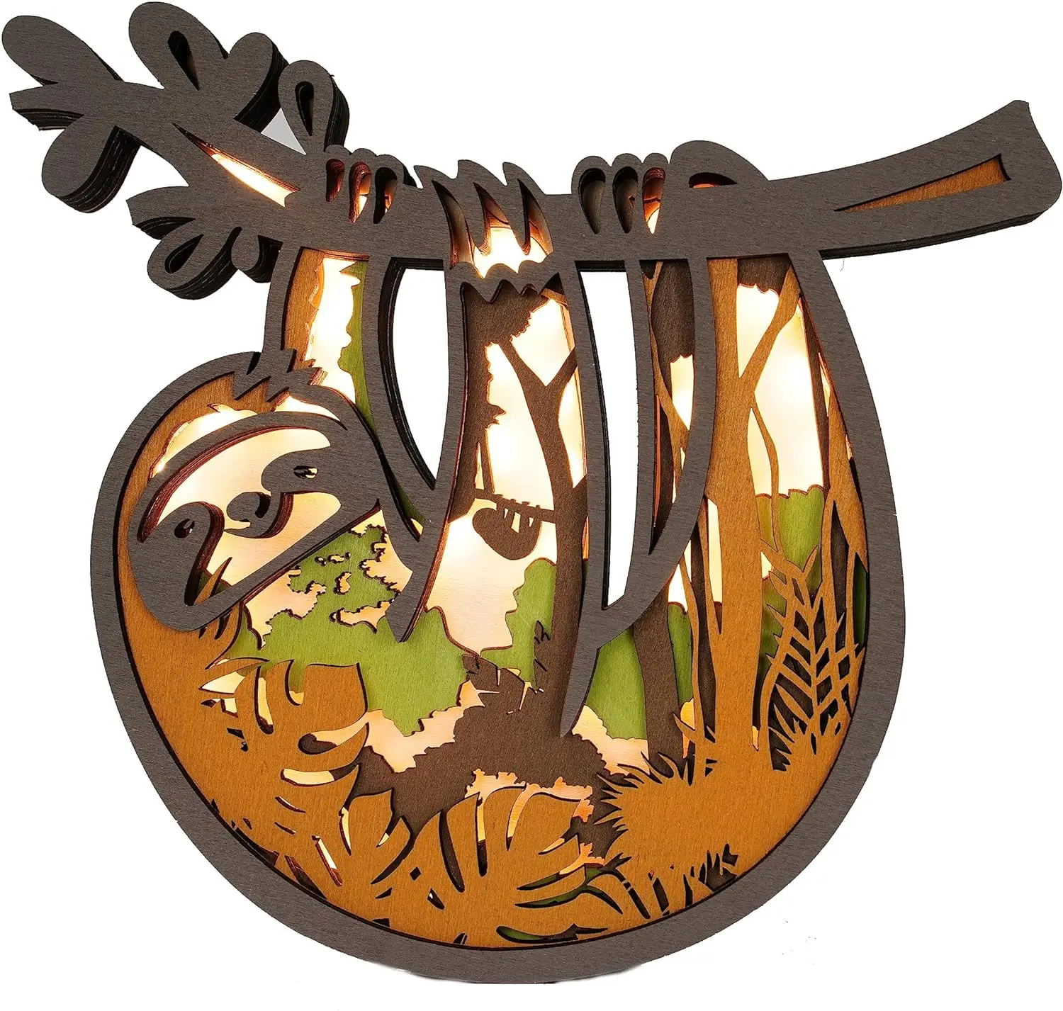 3D Wooden Animals Carving LED Night Light, Wood Carved Lamp Statues Perfect Gifts