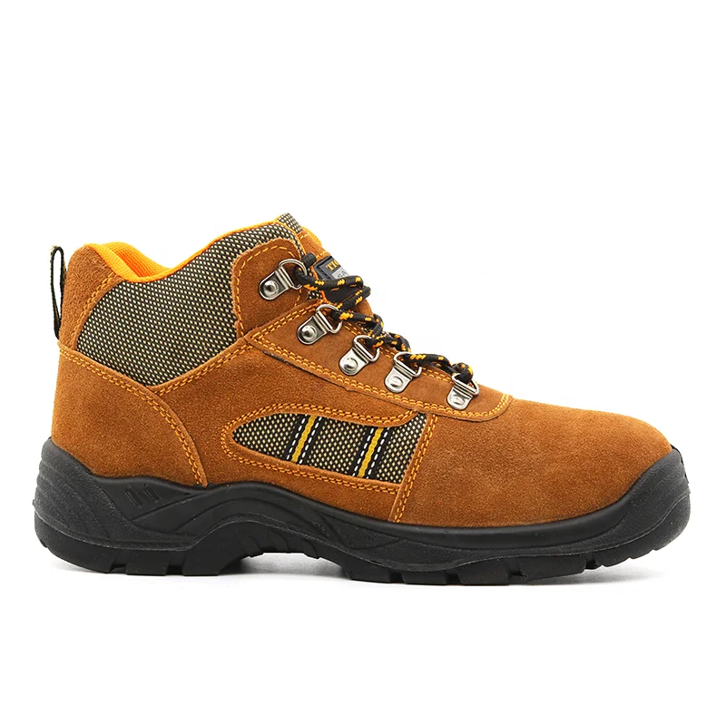 Brown suede leather oil acid resistant anti slip pu outsole steel toe mid plate cheap sport style safety shoes for workers