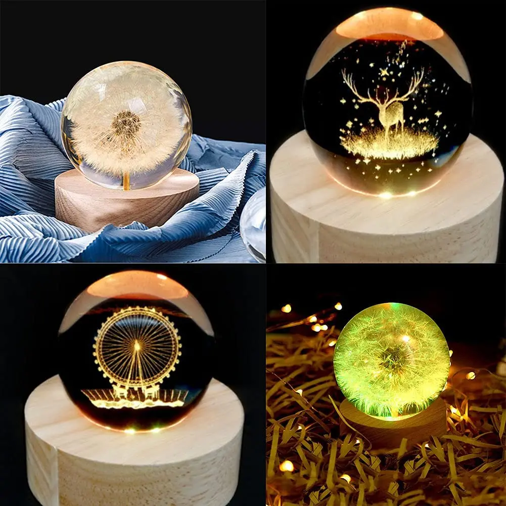 Crystal ball Night light epoxy mold set with wooden LED light base, table lamp decoration