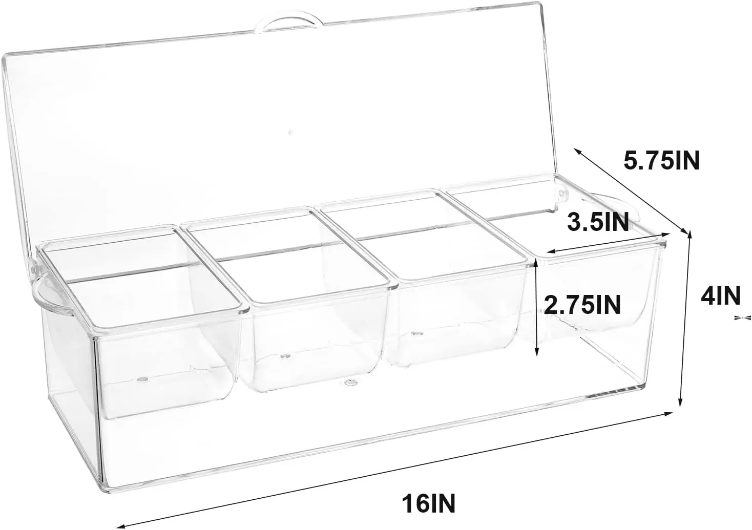 Clear PET Plastic Condiment Server Bar Garnish Holder Chilled with Ice Tray and 4 Removable Compartments