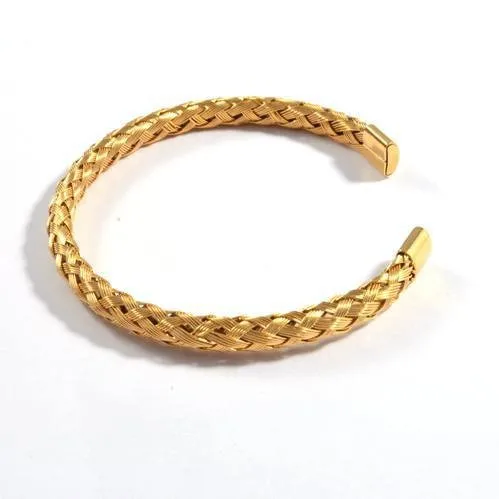 High Quality Stainless Steel Jewelry Four Colors Handmade Braided Eco C Open Cuff Bracelet Bangle for Women