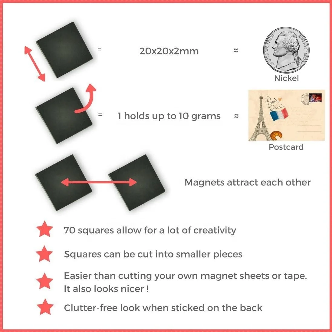 Peel & Stick Magnetic Sheets Self Adhesive Magnetic Squares Flexible Sticky Magnets