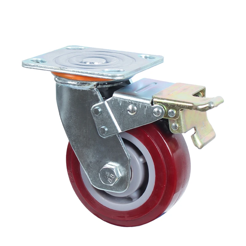 5 inch heavy duty high polyurethane wheel industrial swivel pu red caster wheels  ball bearing