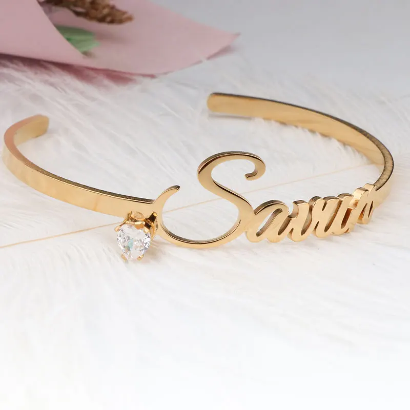 Customized name with diamond gold bracelet bracelet, adjustable opening bracelet