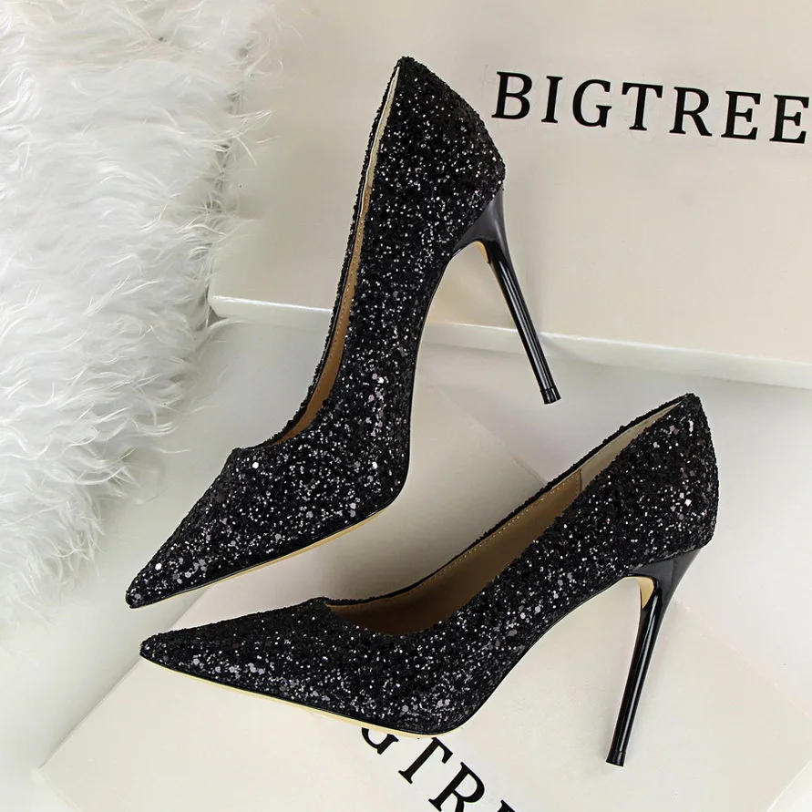 
Fashion Sequins Super High Thin Heel Rubber Women High Heels Shoes For Women 