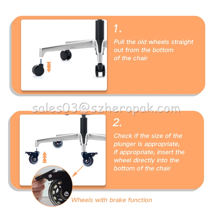 US Stock Set of 5 Swivel Rubber Wheel Office Chair Wheels Locking Caster Replacement Office Chair Caster Wheels with Brakes