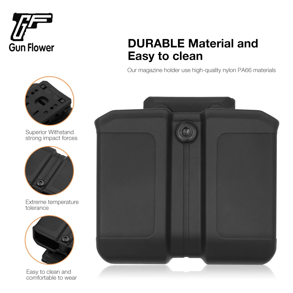 Gun&Flower Universal Polymer OWB Magazine Pouch Universal for 9mm / .40 Double Stack mag