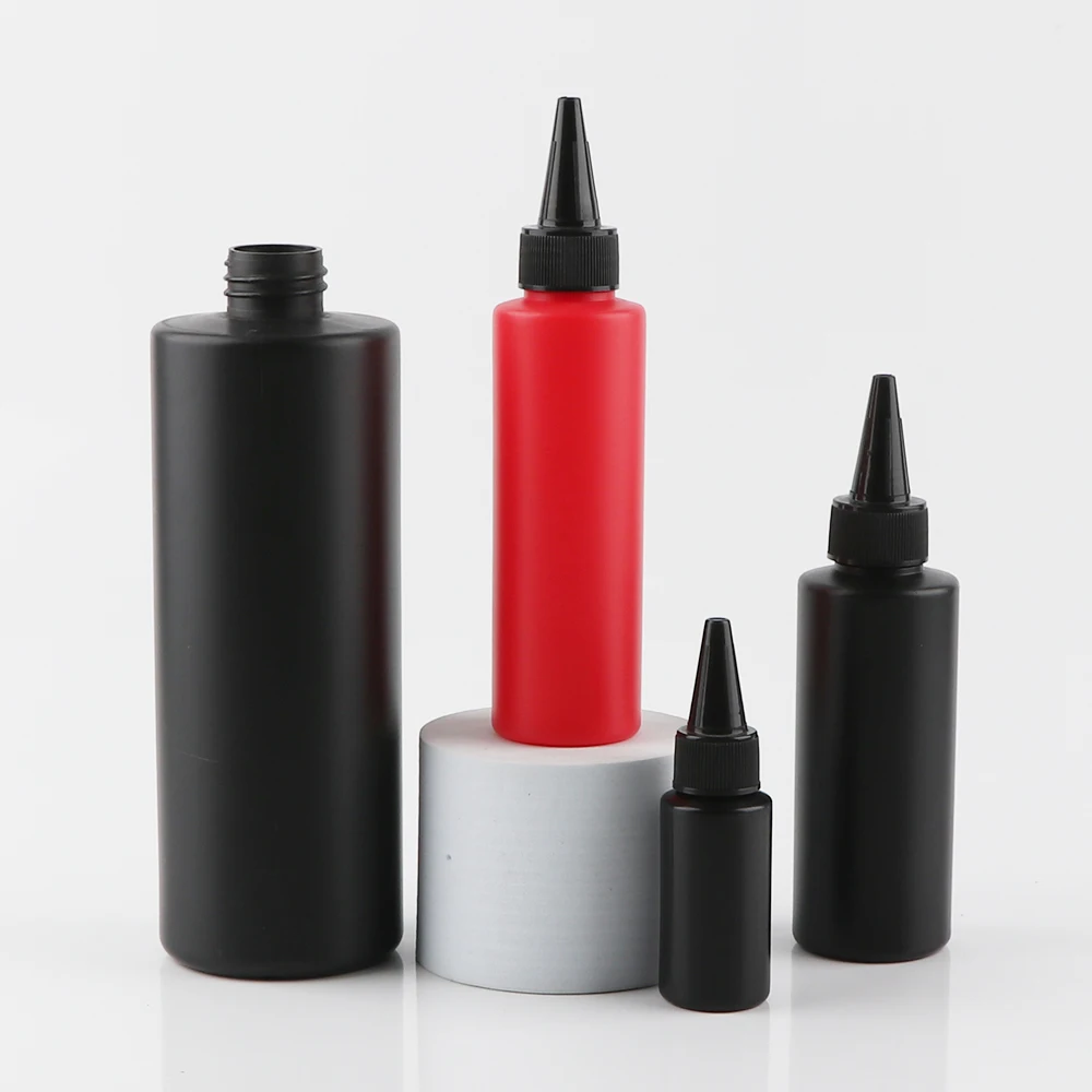 Empty 30ml 500ml 16oz 300ml 8oz 10oz Black Frosted HDPE Squeeze hair oil bottles With Twist Cap For Applicator Glue Pigment