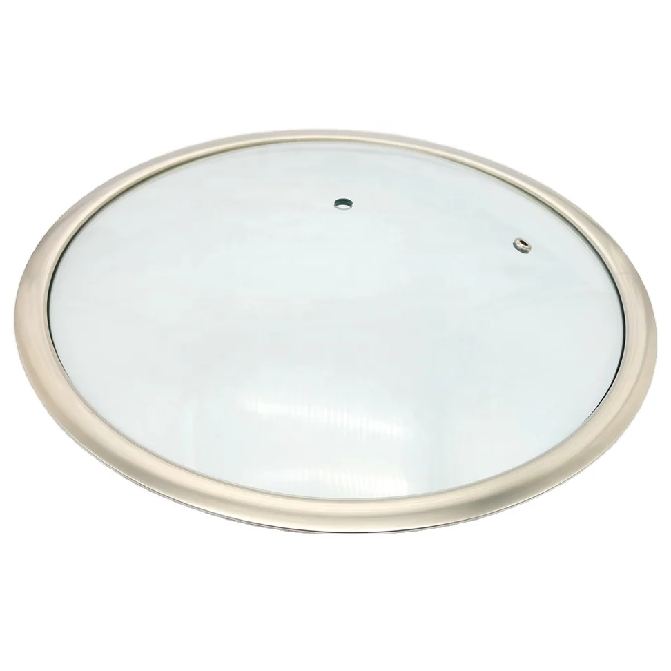 Custom High quality T type  tempered glass lid with 304ss wide rim for  kitchen  accessories
