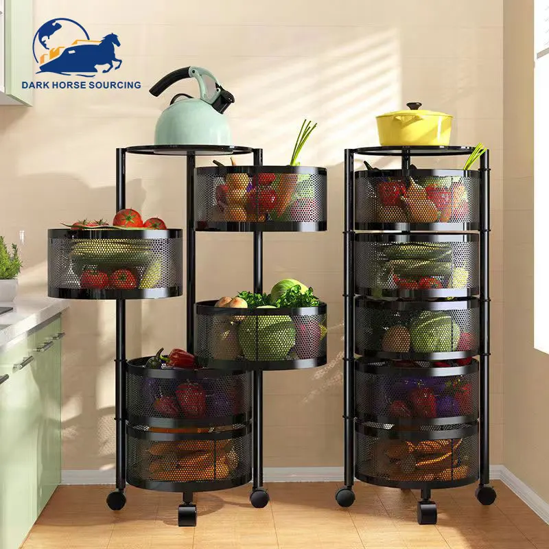 Multi size Kitchen Vegetable Rotating Shelving Floor storage stand rack multi - layer shelving cylindrical storage rack