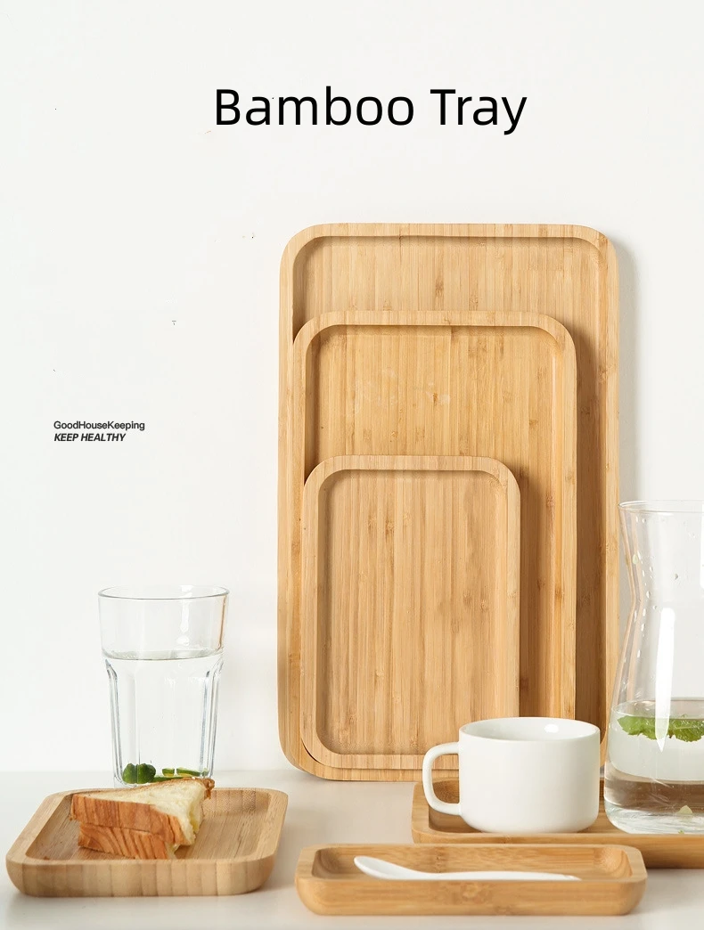 Japanese bamboo plate simple household round cake tray ins rectangular barbecue tray