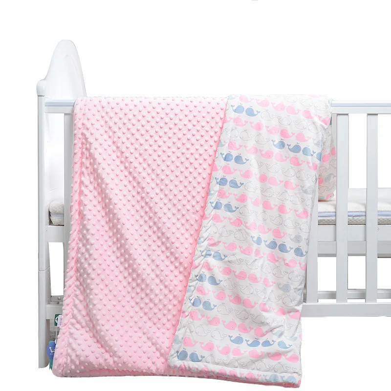 Cartoon Printing Double Layer Plush Fleece Fabric Soft Baby Embossed Dot Blankets for Newborns and Toddlers