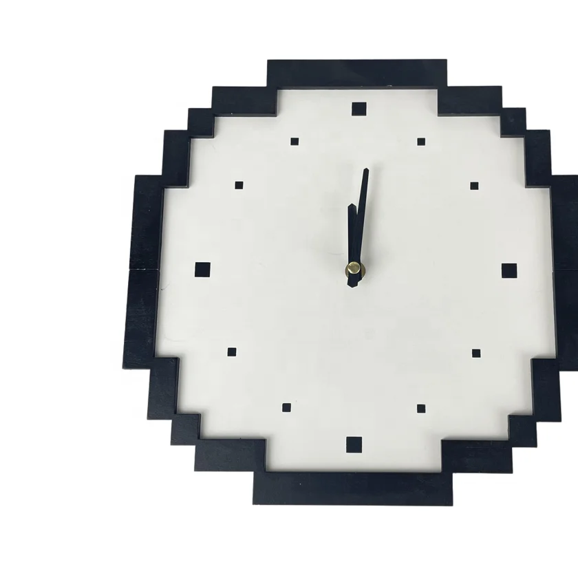 Cartoon Wall Clock Kids Clock Battery Operated Rustic Farmhouse Wooden cloud Pixel block  Decor Art Wood Base Clock