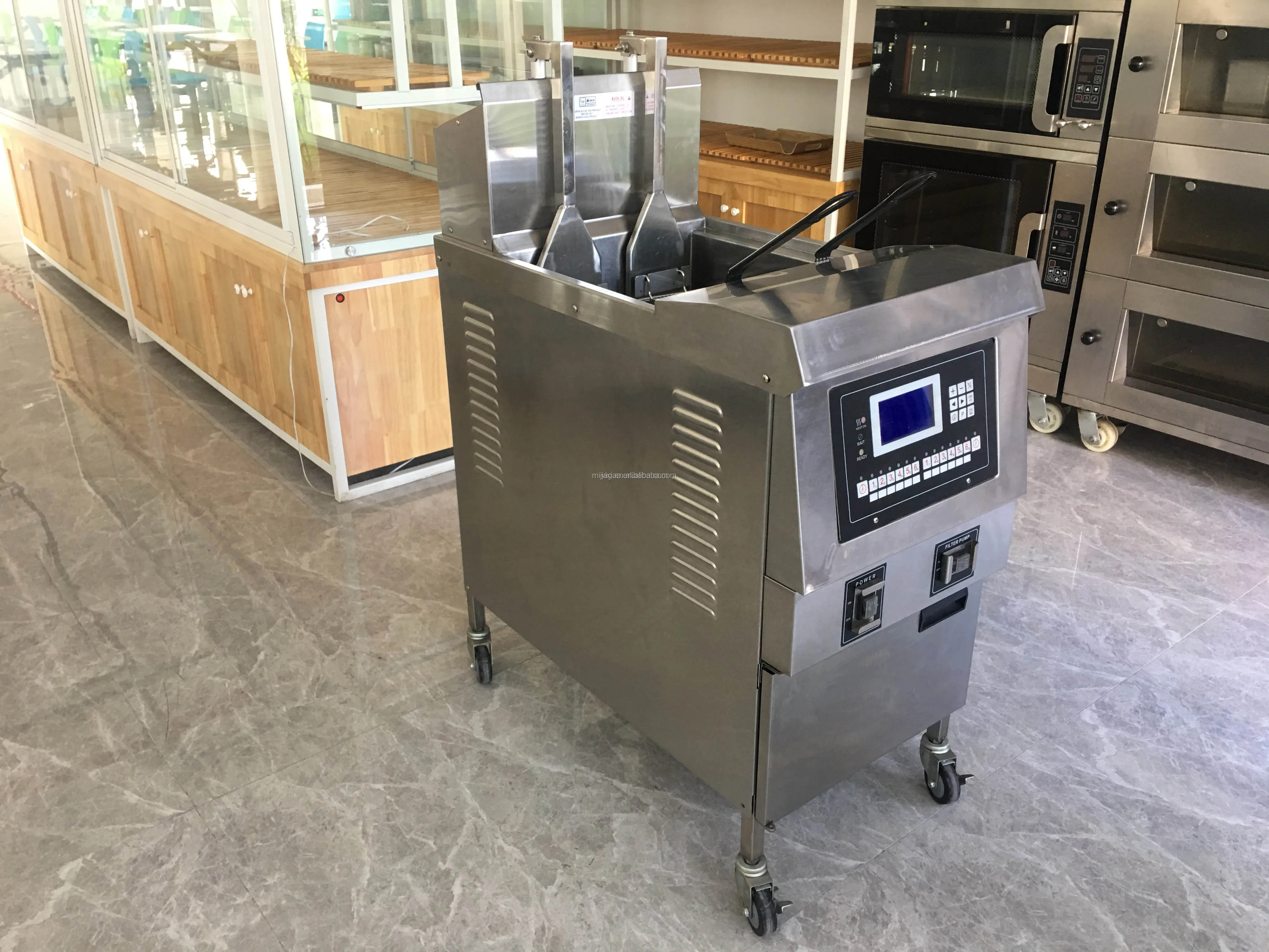 Electric Commercial Open Fryer with Automatic-Lifting Basket Deep Fryer for Chicken Chips Food Industry Includes Oil Pump