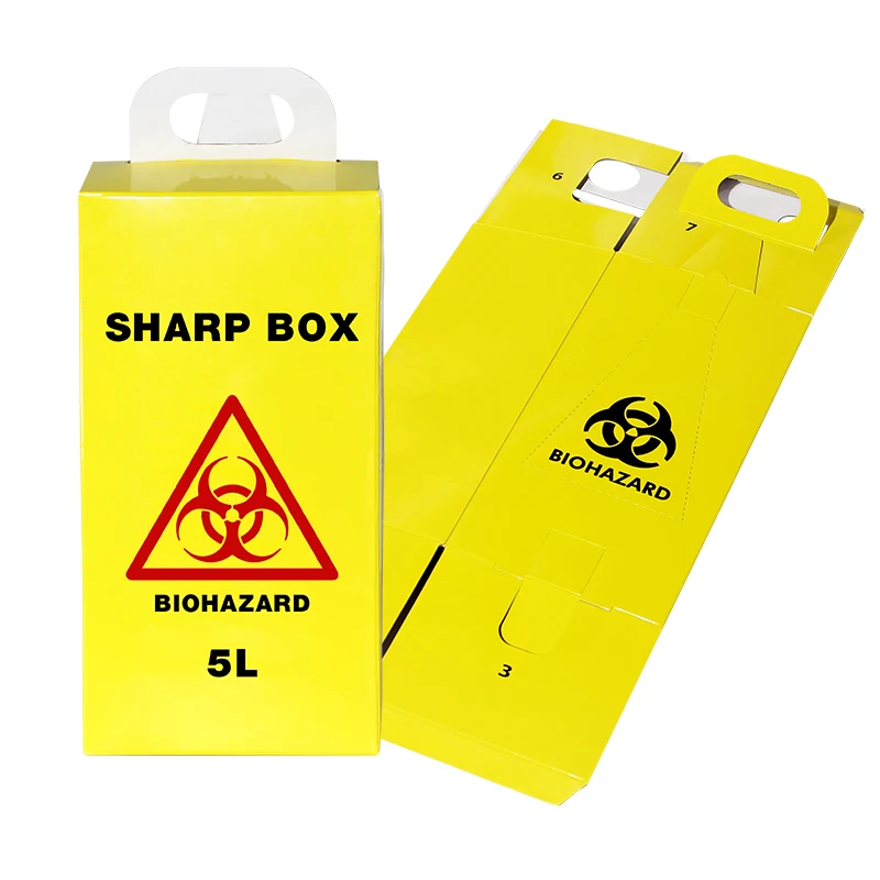 Yurui Customized Corrugated Paper Biohazard 5L Safty Sharp Box 7L 10L Paper Disposal Medical Waste Needle Sharp Conatainer