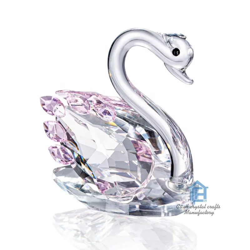 Pujiang factory Exquisite design clear crystal swan pair crystal animal souvenirs glass sculpture for wedding souvenir gifts