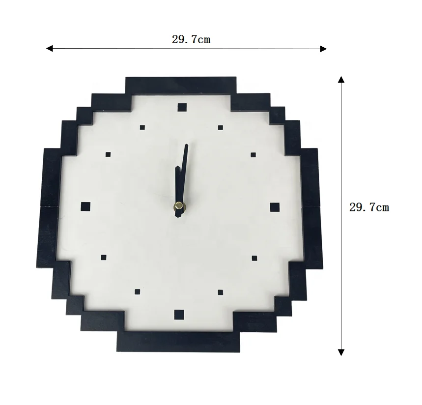 Cartoon Wall Clock Kids Clock Battery Operated Rustic Farmhouse Wooden cloud Pixel block  Decor Art Wood Base Clock