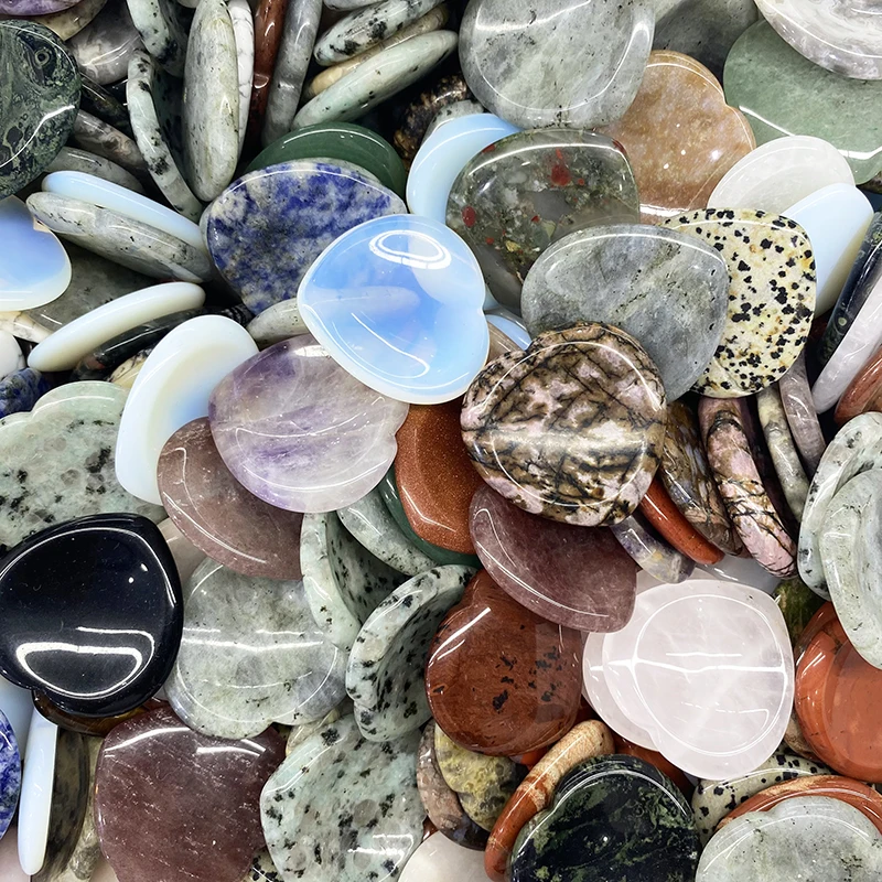 Wholesale gemstone worry stone crystal palm ceragem jade thumb stone heart massage kit