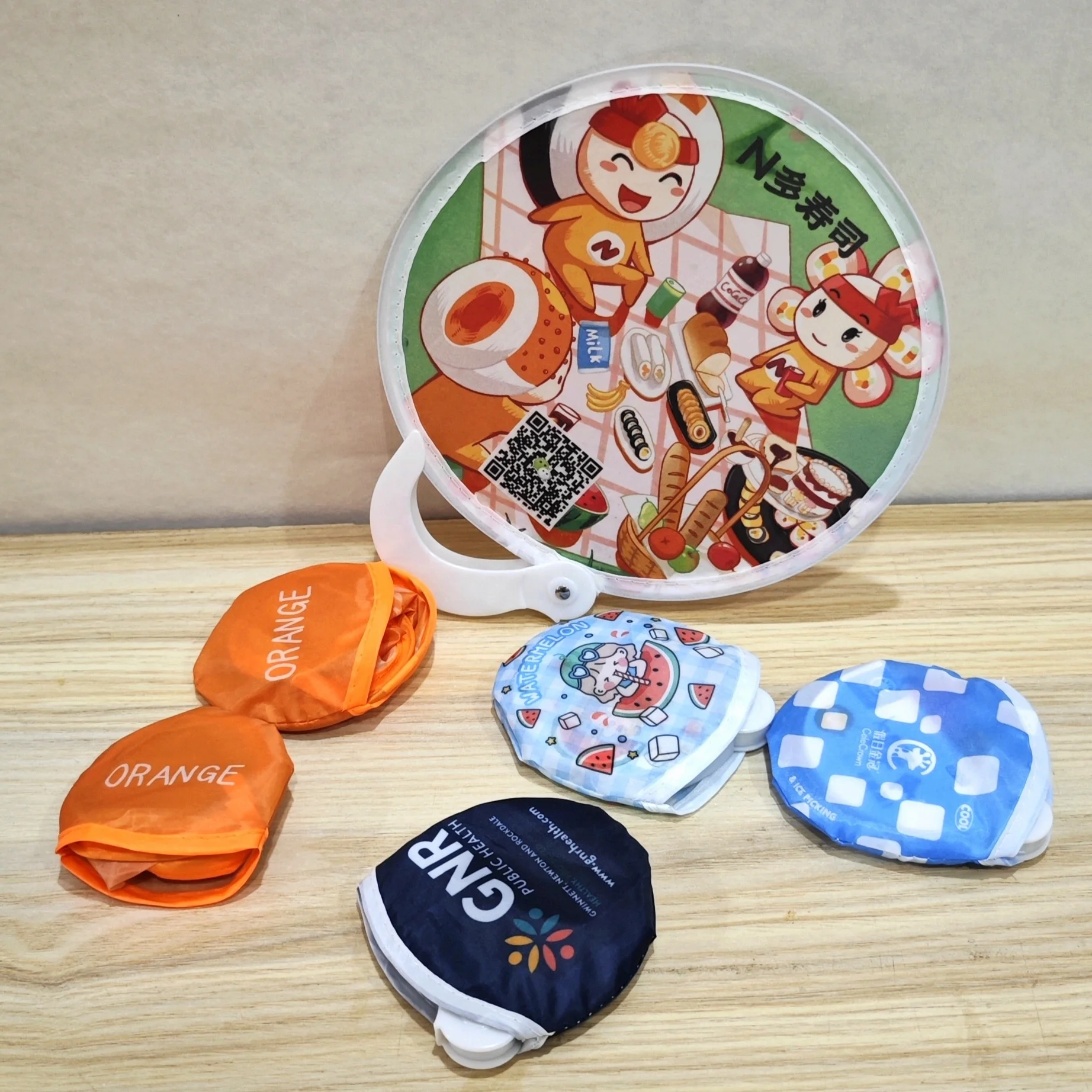 Custom Foldable Nylon Flying Disc Folding Fan Flexible  Flyers Sublimation Round Handheld Fans