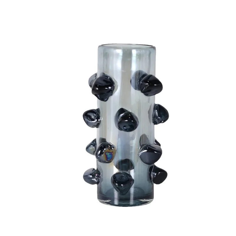 56H Ink blue straight tube bamboo glass vase flower glass vase decoration