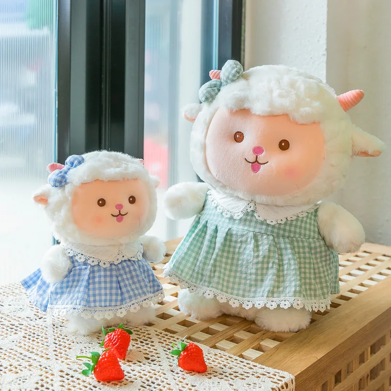 Promotional cute sheep with plaid skirt plush toys animal stuffed toys for girls  stuffed gifts