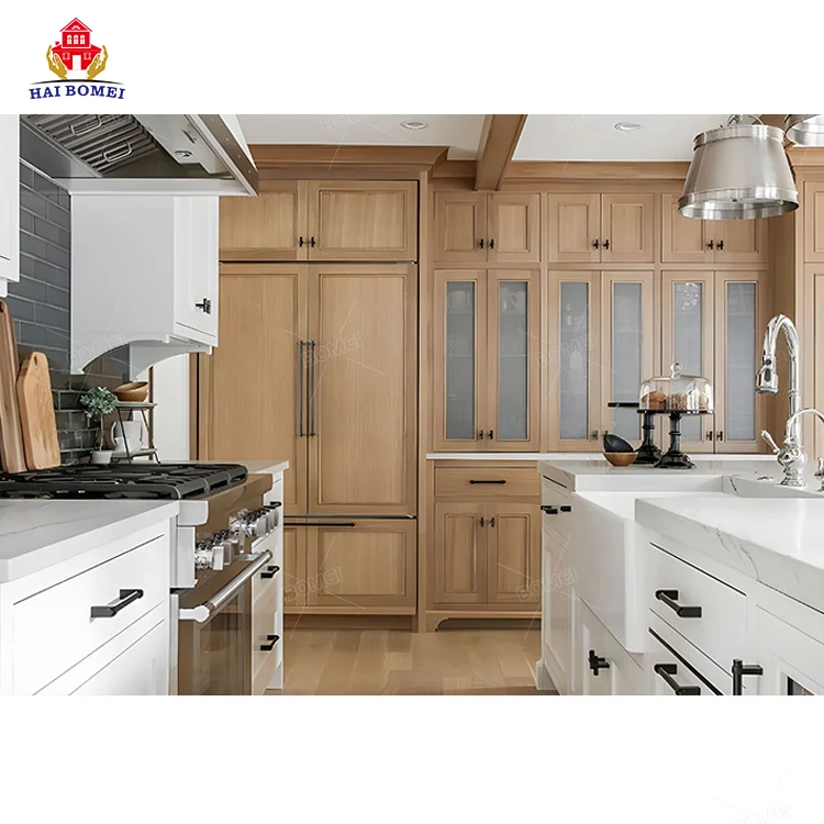 American european shaker Style White Oak Solid Wood Inset set supplier plywood furniture design modern Kitchen Cabinet
