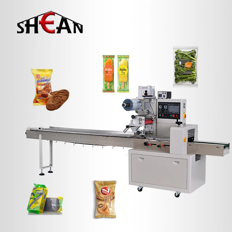 Automatic biscuits cake bread candy Cookies Chocolate Bar Flow pillow Packaging machine