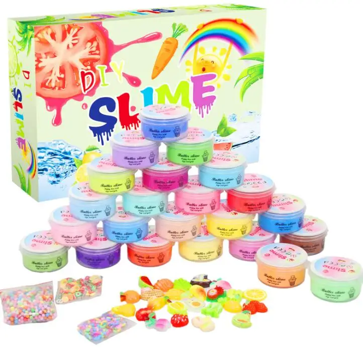 24pcs/set Button Slime Kit Hot Fashion  Crystal Clay Slime Mud Diy Slime Making Kit In Wholesale