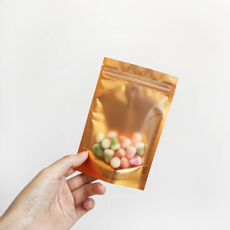 18x26 cm Gold color one side transparent clear aluminium foil pouch mylar zipper lock packaging bags