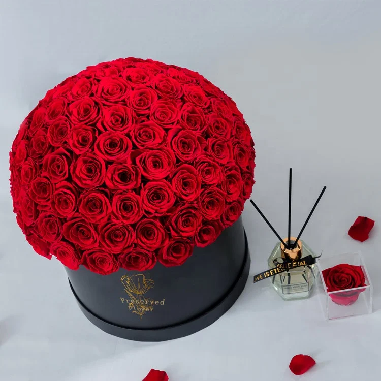 Wholesale Price Customized square  Box Red Eternal Real Roses Preserved in Gifts Box Eternal Eternity Forever Roses Flowers