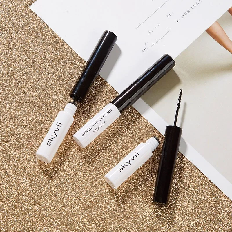 Custom Logo Makeup Vegan Mascara Small Brush Waterproof Long Lasting Thick Curly Lengthening Quick Dry Slender Black Mascara