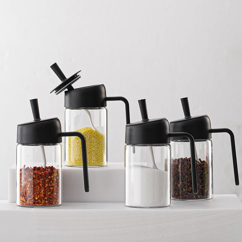 250 мл цилиндрическая Бессвинцовая стеклянная банка для специй и ложка контейнер для хранения соли и специй