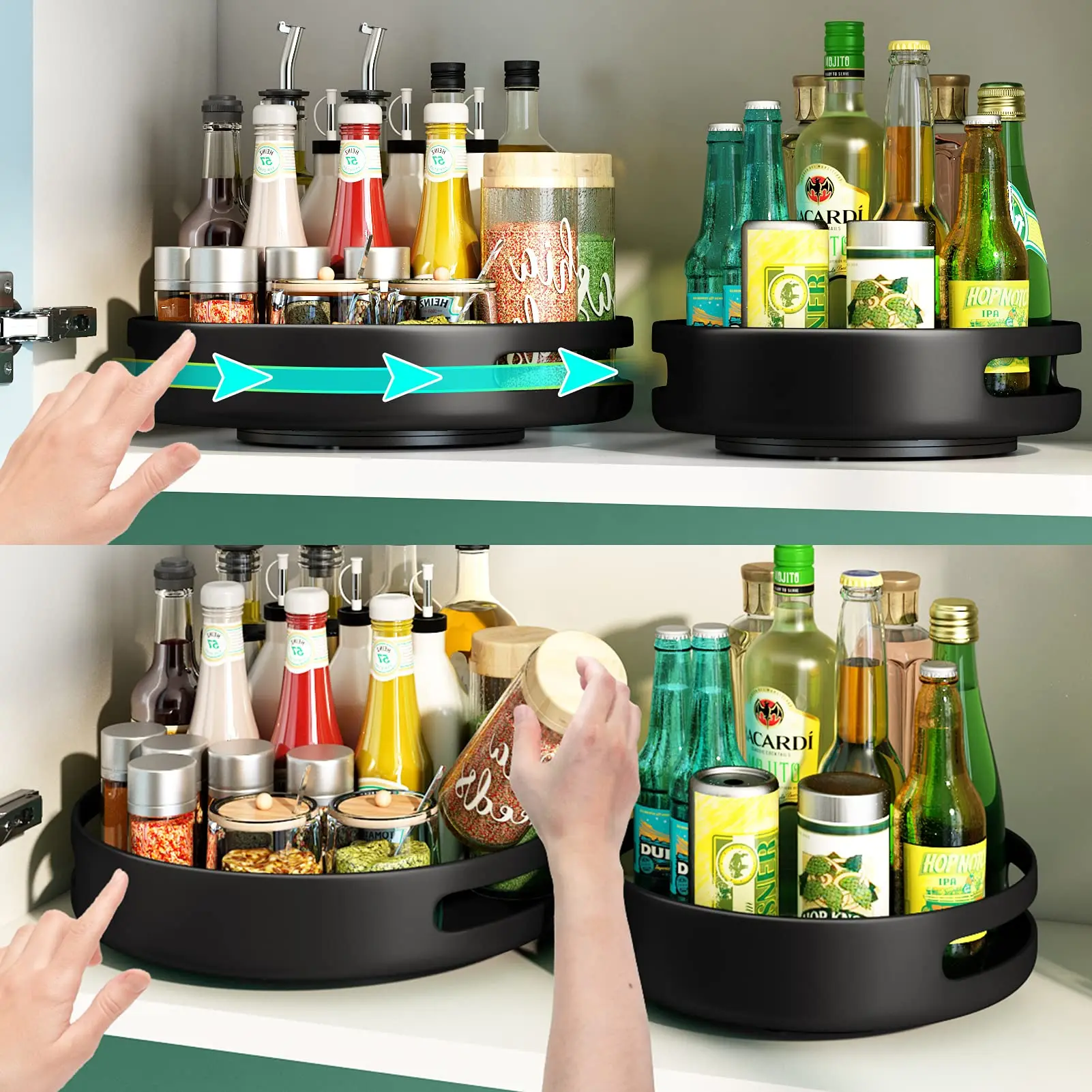 carbon steel Creative Multi-function Space Saving Kitchen Storage Spice Rack Turntable Cabinet Organizer