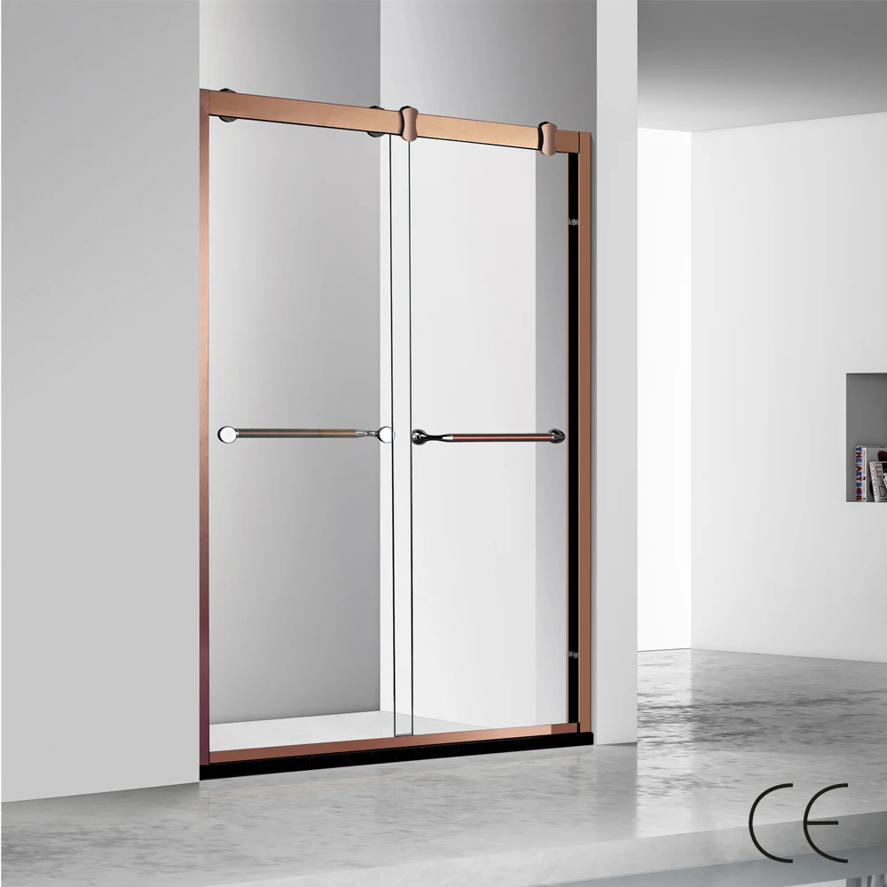 High End Luxury Rose Gold Stainless Steel Fittings Shower Enclosure Sliding Glass Doors