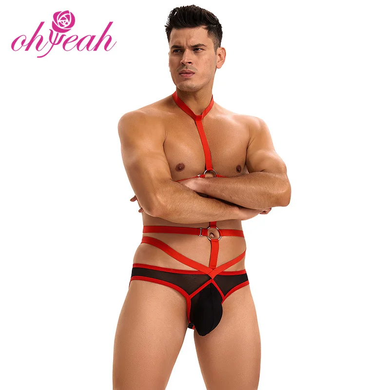 Wholesale Adult Bondage S-XL Red Men Sexy Harness Halter Bodysuit Fetish BDSM Outfit Sexy Mens Jockey Underwear