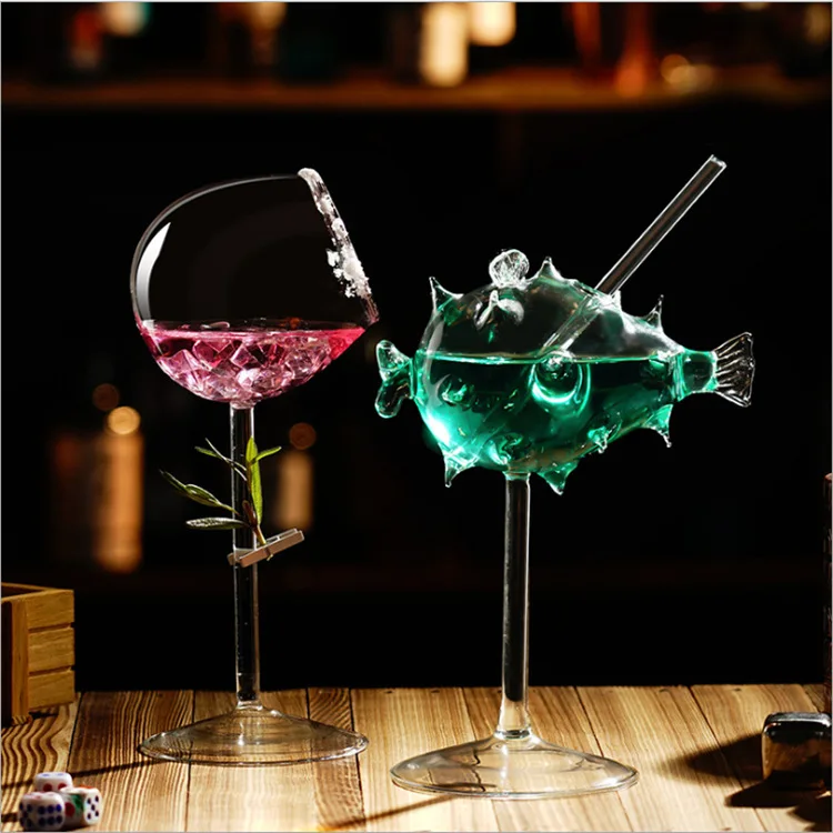 Creative 3D Transparent Shape Bar Party Thick Heavy Lovely Smoothies animal puffer fish bowl cocktail glasses