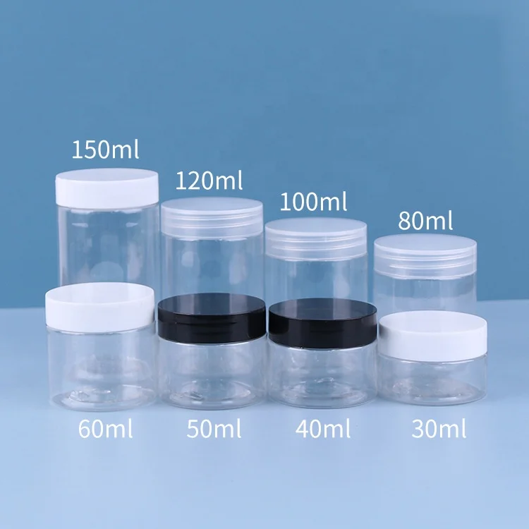 Wholesale Food Grade 100g 120g 150g 200g 250g 300g 400g 500g Amber Clear PET Plastic Jar With Plastic Screw Cap