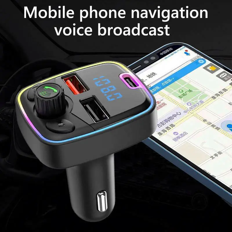2024 Hot Car Type-c Charger Hands Free Calling Dual Usb Ports 85-108 Bt5.0 Bluetooth-mp3 Player Fm Transmitter
