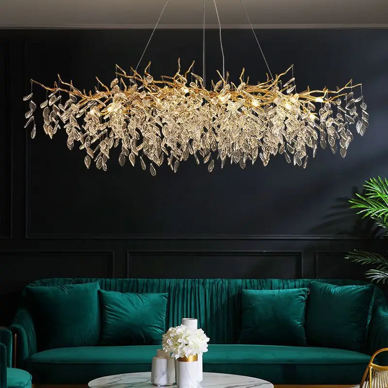 Custom Made Tree Branches Chandelier Luxury Home Decoration Living Room K9 Crystal Lobby Modern Led Crystal Pendent Light Lampe