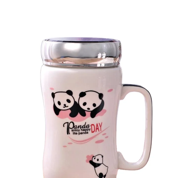 Creative cartoon panda mirror can be customized logo ceramic mug