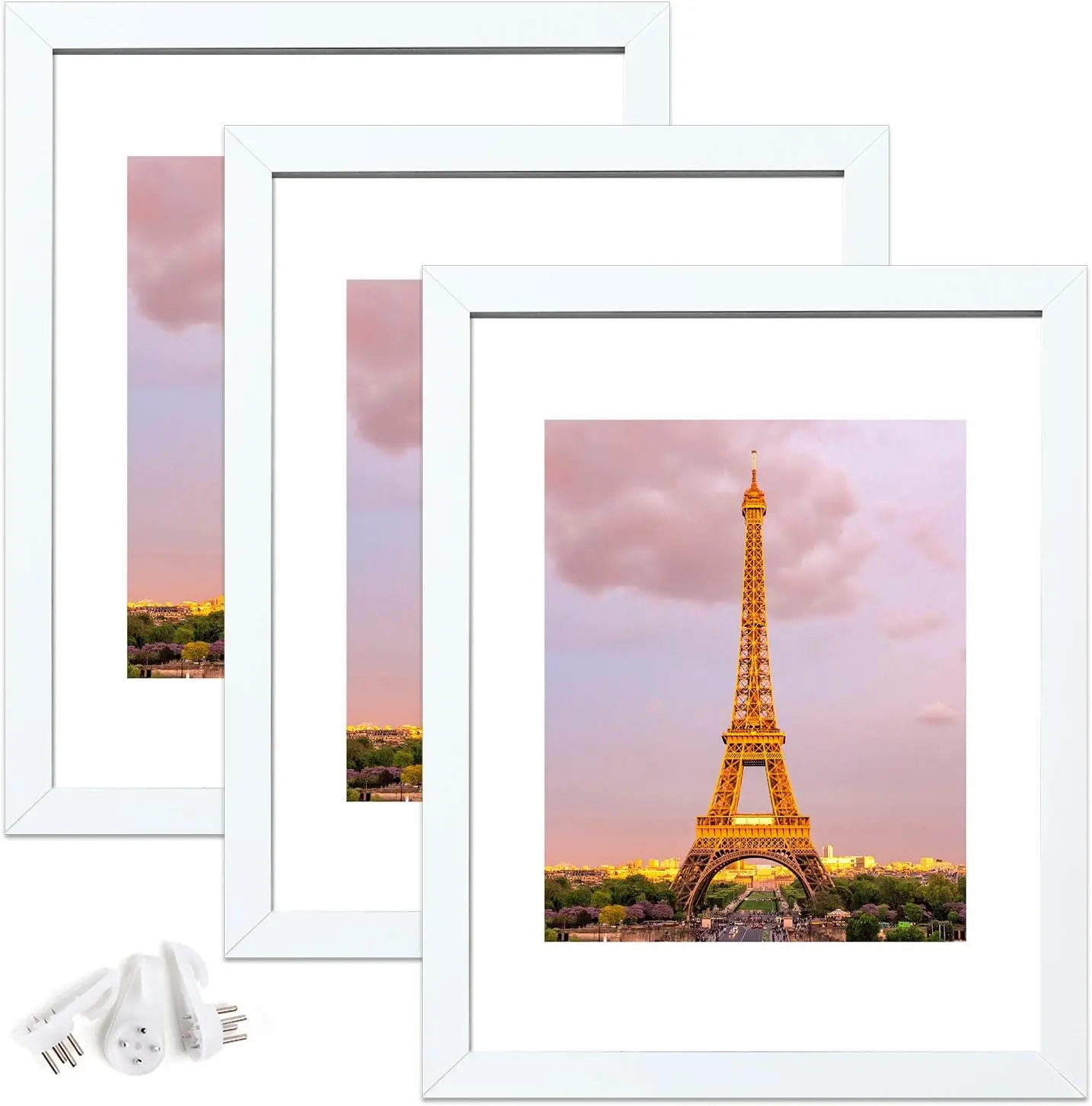 A4 Picture Frame  Made of High Definition Glass for 6x8 with Mat or 8.3X11.7 Without Mat, Wall Mounting Photo Frames, White