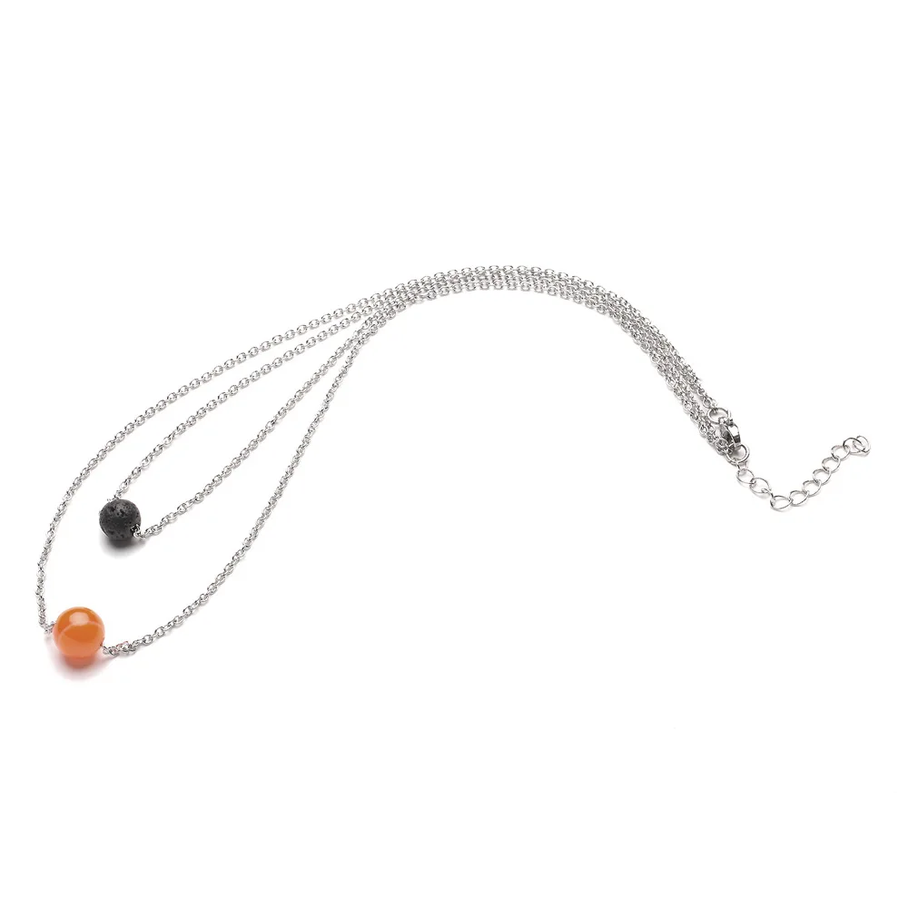 Fashion Gemstone 10mm Natural Stone Beads Stainless Steel Alloy Silver Pendant Necklace Chain Necklace Jewelry For Women Men