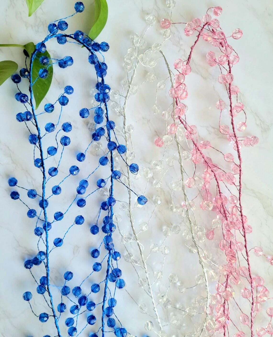 Wholesale Pink/Clear Acrylic Wire Crystal Garland For Christmas Tree