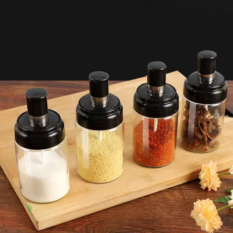 BBQ Glass Condiment Bottles Leak-proof Kitchen Seasoning Box With Spoon Oil Brush Honey Seasoning Jars