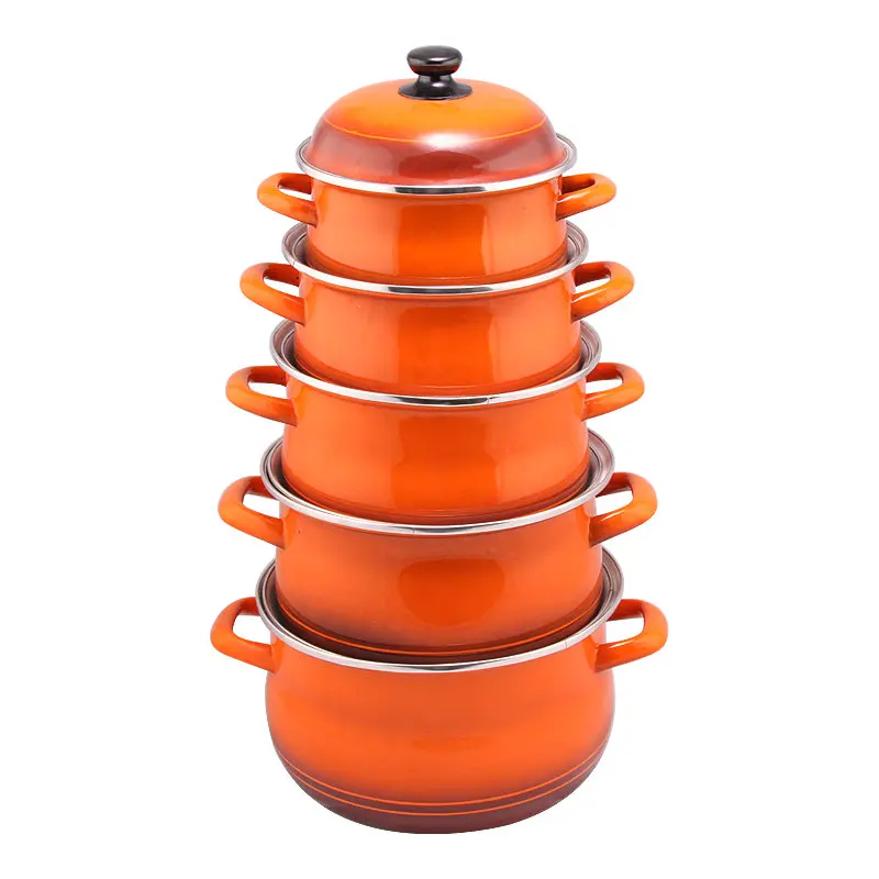 Hot Sale Customized American Style Enamel Cooking Pots Set Sustainable Metal Cookware Home Kitchen Induction Casserole Pans