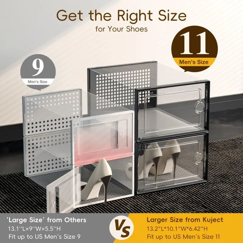 Space Saving Shoe Rack Holder Clear Plastic Stackable Sneaker Containers Large Shoe Storage Boxes Organizers for Closet