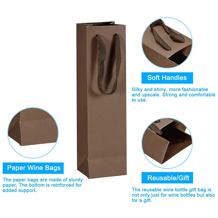 Wholesale Customized Packing Handle Design Flower Bouquet Gift Christmas Wine Paper Bag with Your Own Logo