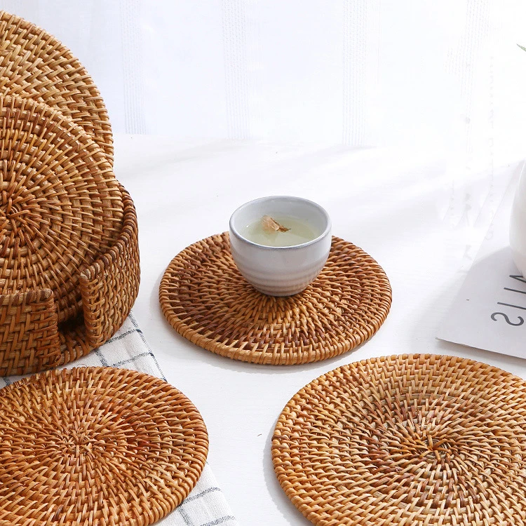 Top Seller Hand Knitting Natural Vietnamese Rattan Tabletop Decorative Mat Tea Ware Cup Placemat