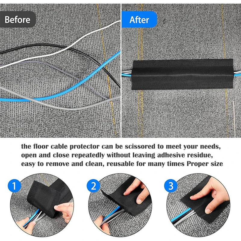 JIEHUAN Manufacturer strong nylon eco-friendly velcro hook and loop rubber cover for cables on floor