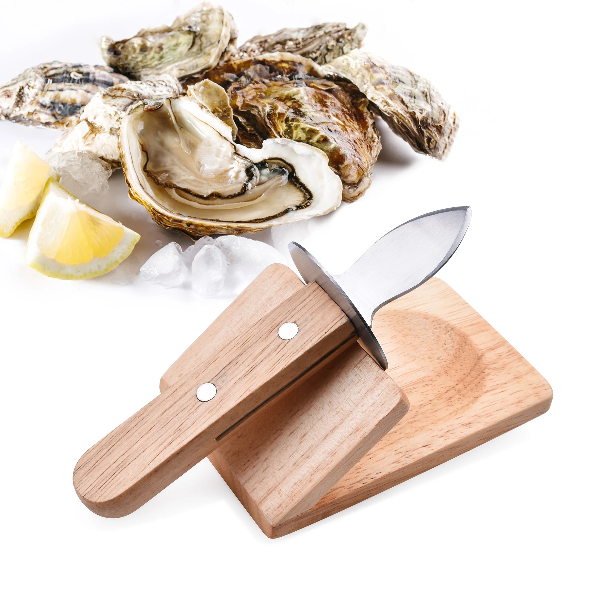 Seafood Tools Set Wooden Oyster Knife Shucker Tools Clamp Oyster Shucking Tool with Knife